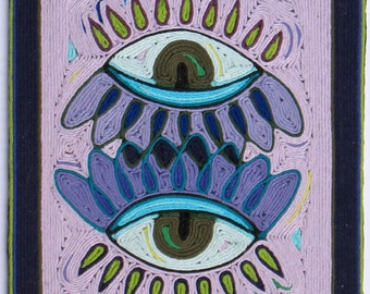 Fiber Art Yarn Painting Framed Original: Eye to Eye