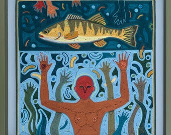 Original Yarn Painting Fiber Art "Surrender"
