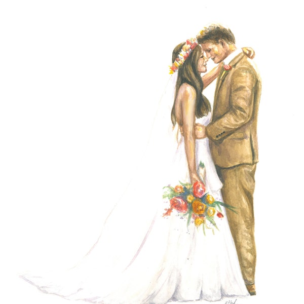 Custom Illustration Painting: Wedding Couple Portrait