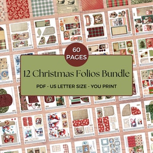 Bundle of 12 Christmas Folios, Card Folio, Christmas Bundle, Junk Journal Bundle, Junk Journal Folio, Printable Kit, Christmas Journal Kits