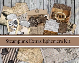 18 Page Steampunk Junk Journal Ephemera Kit, Steampunk Envelopes, Printable, DIY Junk Journal Kit, Steampunk Ephemera, Instant Download