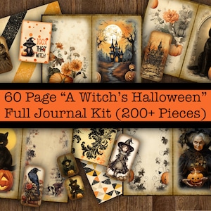 60 Page “A Witch’s Halloween” Junk Journal Kit, Full Journal Kit, Digital Download, Ephemera, Halloween Journal, Journal Kit, Printable Digi