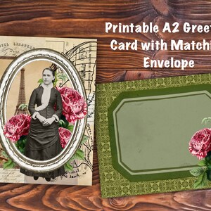 Tarjetas de notas en blanco para mujeres vintage, A2 en blanco, tarjeta de notas de tamaño, tarjeta de notas con sobre a juego, hecha con efímera vintage, rosa vintage