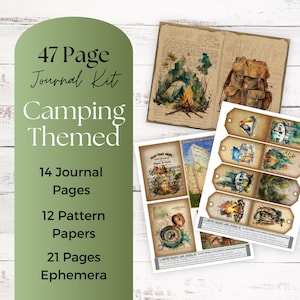 Journal de camping de 47 pages à imprimer, kit de journal indésirable, pages de journal indésirable, double page de journal, éphémère, camping, feu de camp, thème camping-car