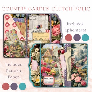 Country Gardens Clutch Folio with Envelope, Watercolor Gardens, Printable Folio, PDF Wallet Folio, Digital Download, Gardening, Grandmacore