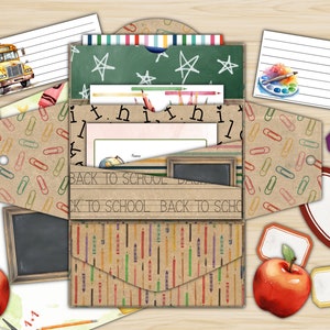 6 Seiten Back To School Gate Fold Folio, Jumk Journal Folio, Junk Journal Ephemera, Schuljournal, Grundschuljournal, Journal Folio