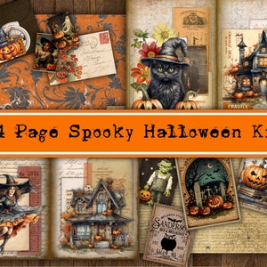 24 Page Spooky Halloween Junk Journal Kit, Printable Halloween Digital Junk Journal Kit, You Print DIY Journal Kit, Spooky Pumpkin Journal