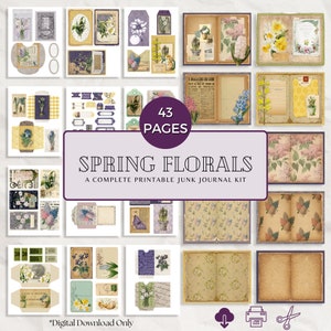 Spring Florals Junk Journal Kit, 43 Printable Journal Pages, Floral Ephemera, Junk Journal Pages, Digital Download, Spring Easter Journal