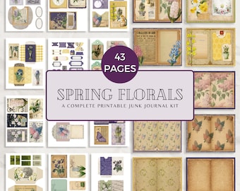 Spring Florals Junk Journal Kit, 43 Printable Journal Pages, Floral Ephemera, Junk Journal Pages, Digital Download, Spring Easter Journal