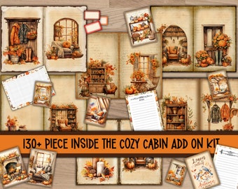 Inside The Cozy Cabin Fall Junk Journal Kit, Digital Download, Journal Printable, Fall Printable Journal, Fall Ephemera Printable, Autumn