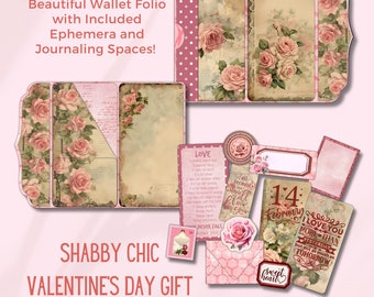 Shabby Chic Valentine’s Day Folio, Gift Card Holder, Greeting Card, Junk Journal Folio, Printable Journal Folio, Valentine’s, Clutch Folio