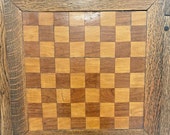 Vintage Antique Americana Primitive Wooden Handmade CHESS Checker Oak Game Board