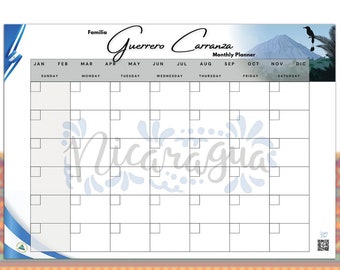 Nicaragua | Dry Erase Magnetic Calendar | Customizable Family Monthly Planner | Meals, Appointments, Tasks, Important Events | A3 Size