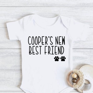 Dog&#39;s new best friend personalized bodysuit//Dog brother bodysuit//Dog sister bodysuit//Custom dog baby announcement bodysuit