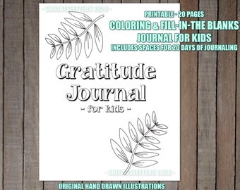 Gratitude Journal for Kids - 20 Printable Pages Digital Download Printable Book Thankfulness Thanksgiving Journal Preteens & Elementary Age