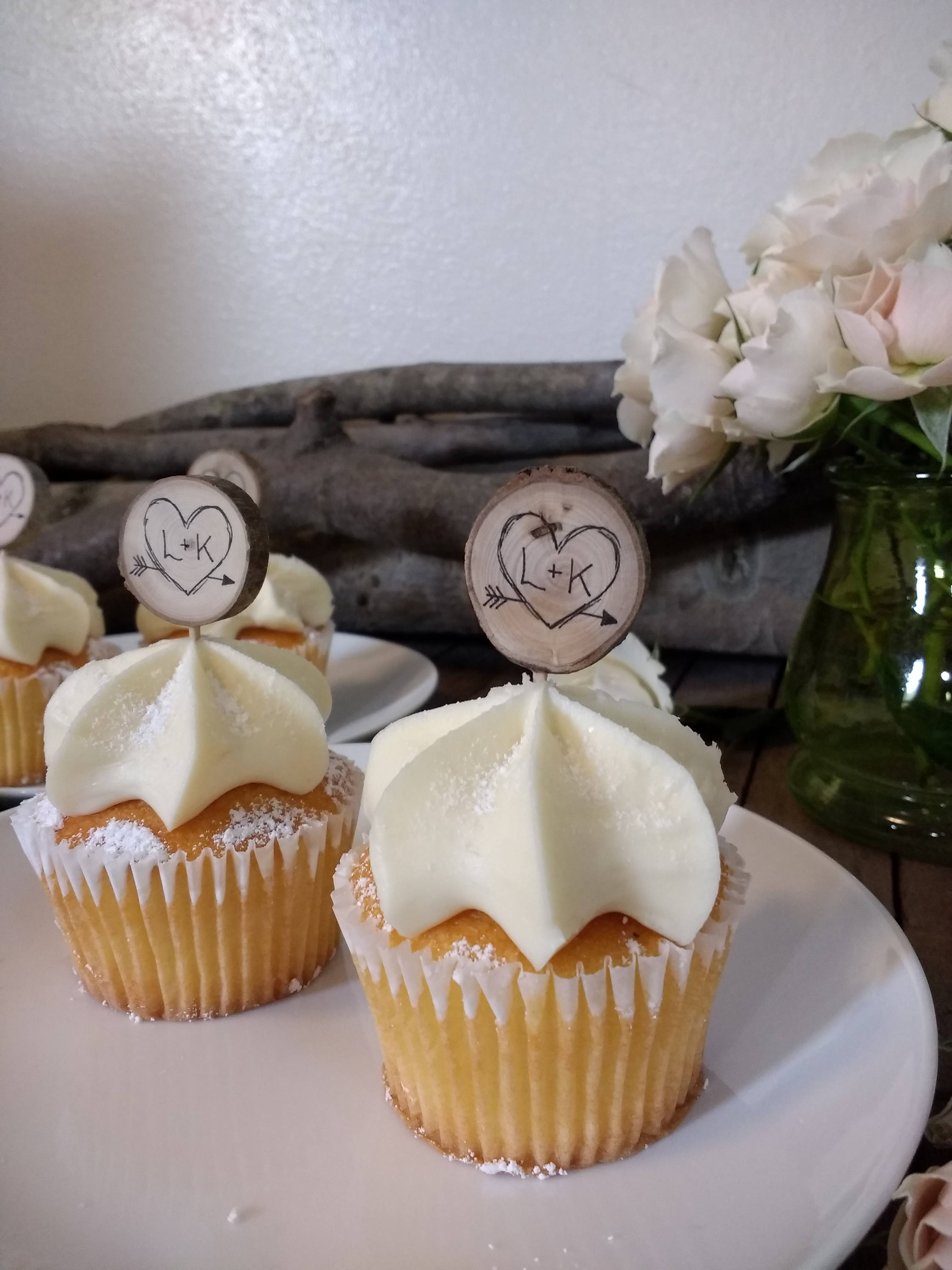 Rustic Wedding Cupcake Toppers Custom Initials Heart Wood / | Etsy