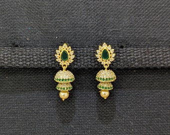 Teardrop Small Jhumka / Double layer Jhumki / CZ Jhumka / One gram gold plated Jhumka Earrings / Indian Earrings / Jumki / Dangle Earrings