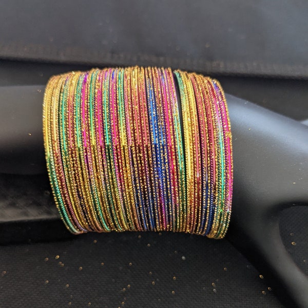 2x4 Glittery Multi color Bangles / Colorful Indian Wedding Bangles / Thin Metal Bangles / Bangles for Women / 24 Bangles / Return Gifts