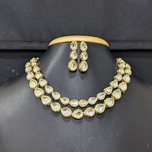 Dual line Kundan Necklace and Earrings Set / Gold plated Indian Traditional Jewelry sets / Ethnic Jewelry / Party wear Sets / Choker Set