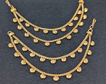 Mango design Gold plated Earrings Chain / Maatal / Kaan chain / Chain for Earrings / Dual layer Indian Traditional Ear Chain/ Champaswaralu