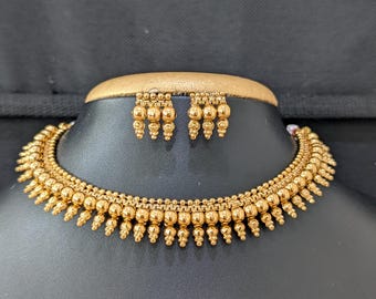 Spike Choker set / Gold plated Choker Necklace and Stud Earrings set / Indian Jewelry Sets / Chokers / Elegant chokers