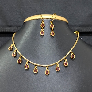 Minimalistic Choker Set / Simple CZ Choker set / Elegant Choker Necklace hook drop Earrings set / Traditional Indian Jewelry Set