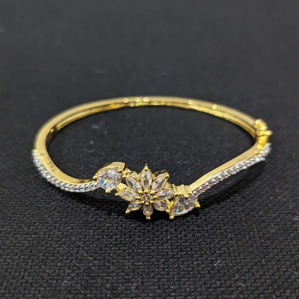 Flower Bracelet - One gram gold plated CZ stone Bracelet / Bridal Wear / Indian Bracelets / Kada Bracelet / Wedding Bangle Bracelet