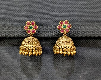 Gold bead dangle Dark Gold plated Small Jhumka Earrings / Polki Jhumki / Indian Earrings / Jhumki / Casual Wear Lightweight Jumki