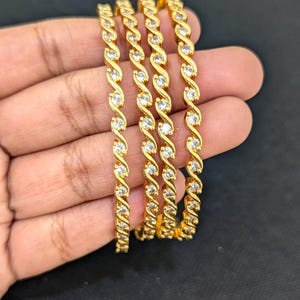 Green - White Thin delicate CZ Indian Bangles / Set of 4 Bangles / One gram gold / Indian Wedding Jewelry Bangles / Women Bangles / Bracelet