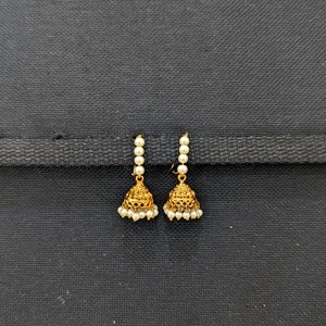 Pearl Hoop Earrings / Small Jhumka / Orange Gold plated Jhumki / Indian Earrings / Jhumki / Casual wear / Light weight Jhumkas /Dangle Jumki