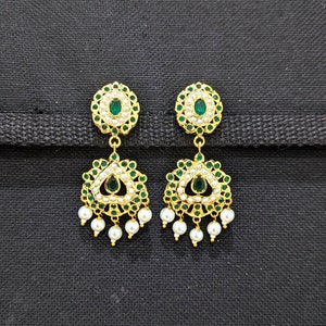CZ Chandbali Earrings / One gram Gold plated Earrings / South Indian Traditional Earrings / Indian Chandbalis /Pearl Earrings Dangle Earring