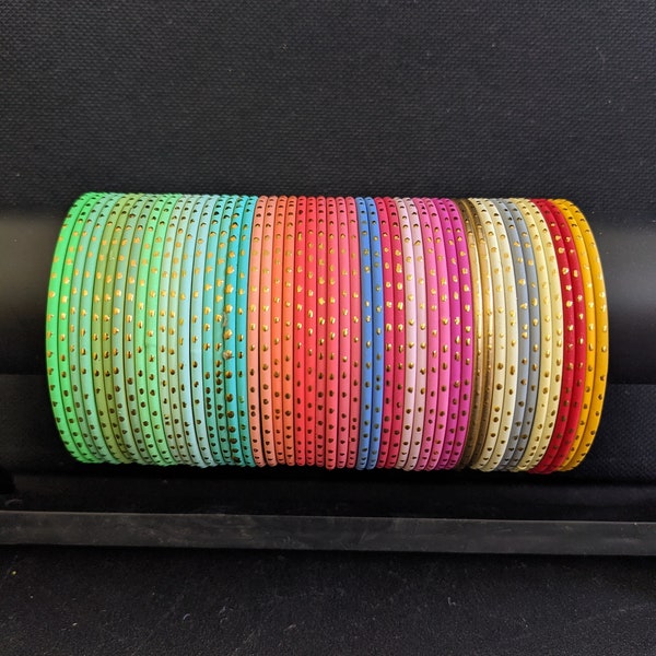 Pastel colors Bangles / 2x4 / 2x6 / 2x8 Indian Bangles / Colorful Thin Metal Dozen Bangles / Indian Wedding Jewelry Bangle / Bangle Bracelet