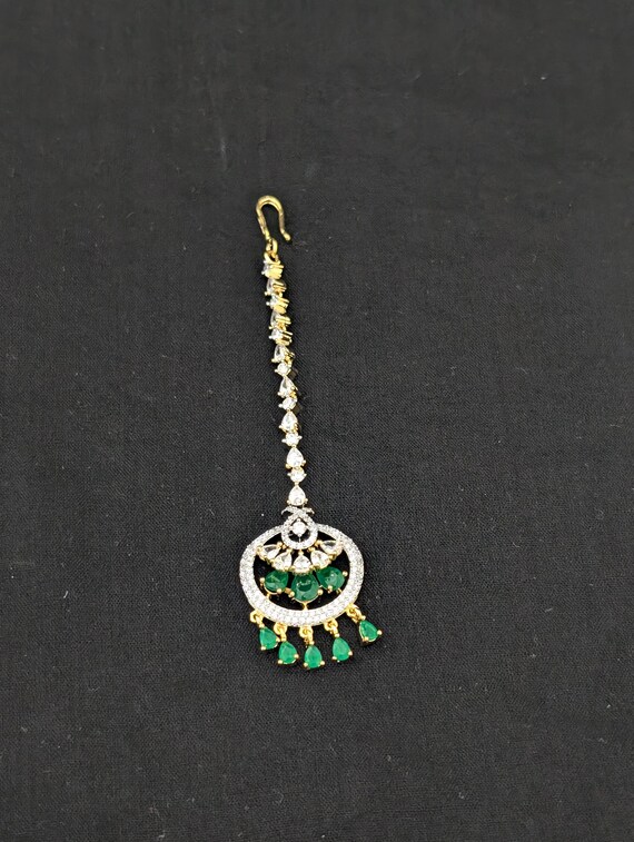 Chandbali Maang Tikka One Gram Gold Plated Tikka CZ Stone