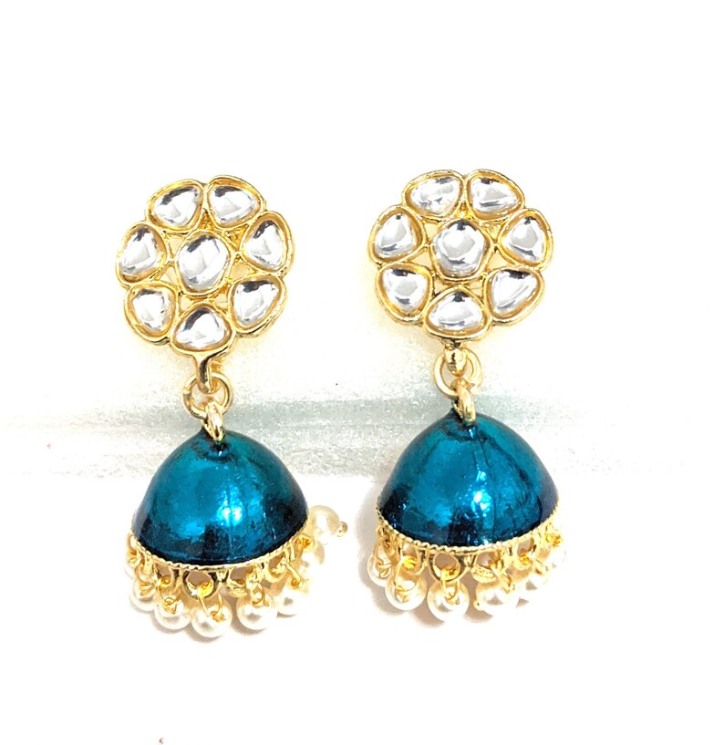 Kundan stud Small Jhumka Earrings Enamel Jhumki earrings Jumki Indian Earrings Casual Wear Kids Earrings Lightweight Earrings