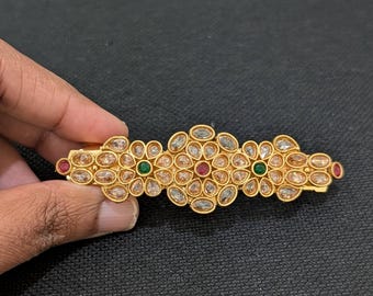 Polki stone Medium size Hair clips - Hair Accessory / Gold plated Jewelry / Indian Center Clips / Clips for pony tail