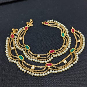Kundan Grand Fußkettchen / indische Fußkettchen / Braut Fußkettchen / indisch Payal / Traditionelle Fußkettchen / Vergoldetes Paar Fußkettchen / Rosa Grün Golusu