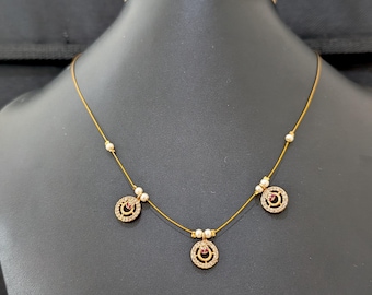 Minimalistic choker necklace / Invisible gold wire Chain / CZ choker Necklace / Indian Jewelry / Traditional Necklace / Women Chokers