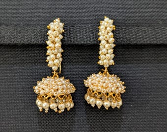 Unique Jumki / Pearl Hoop Earrings / Meidum Jhumka / Gold plated Jhumki / Indian Earrings / Jhumki / Casual wear / Jhumkas /Dangle Jumki