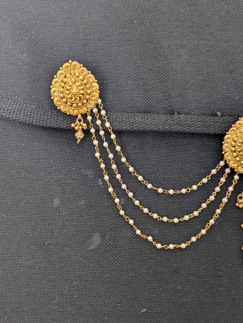 Triple Hair Brooch With Pearl Chain / Teardrop Jada Billa / Indian Clip