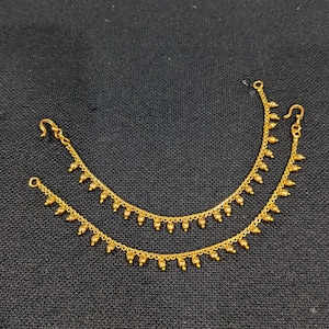 Silver - Gold plated Kaan chain / Pearl - Gold bead dangle Earrings Chain / Champaswaralu / Single layer Kaan Chain / Traditional Maatal