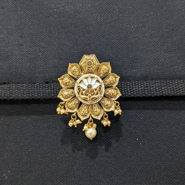 Large Brooch - Gold plated Saree Pin / Indian Traditional Jewelry / Polki Pins / Sherwani Pin/ Indian Saree Pin / Bridal Wear / Wedding Pin