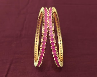 Ruby CZ Bangles / Indian Bangles / One gram gold plated Pair bangles / Indian Wedding / Elegant Women Bangle Bracelet / Casual wear