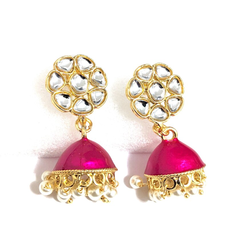 Kundan stud Small Jhumka Earrings Enamel Jhumki earrings Jumki Indian Earrings Casual Wear Kids Earrings Lightweight Earrings