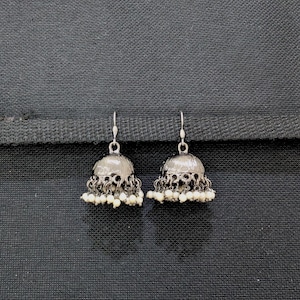 Pearl dangle Jhumka / Black rhodium plated Jhumka Earrings / Indian Earrings / Jumki / Dangle Earrings / hook drop Earrings / Jhumkha