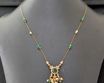 Minimalistic Pendant Chain / Antique Gold plated Pendant Chain Necklace / CZ stone Necklace / Invisible wire chain necklace