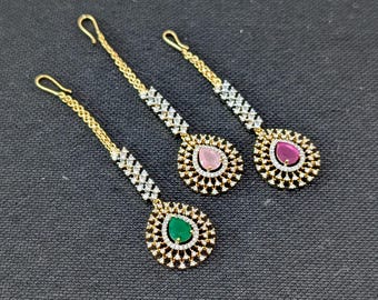 CZ Maang Tikka / Eleganter Tikka / Ein Gramm vergoldeter Maang Tikka / Indischer Schmuck / Traditioneller Tikka / Nethi Chutti / Tropfen Tikka