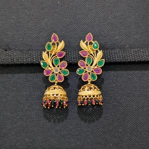 Gold plated Jhumka Earrings / Bead dangle polki Jhumki / Indian Earrings / Jhumki / Designer Jhumka / Party Wear Lightweight Statement Jumki