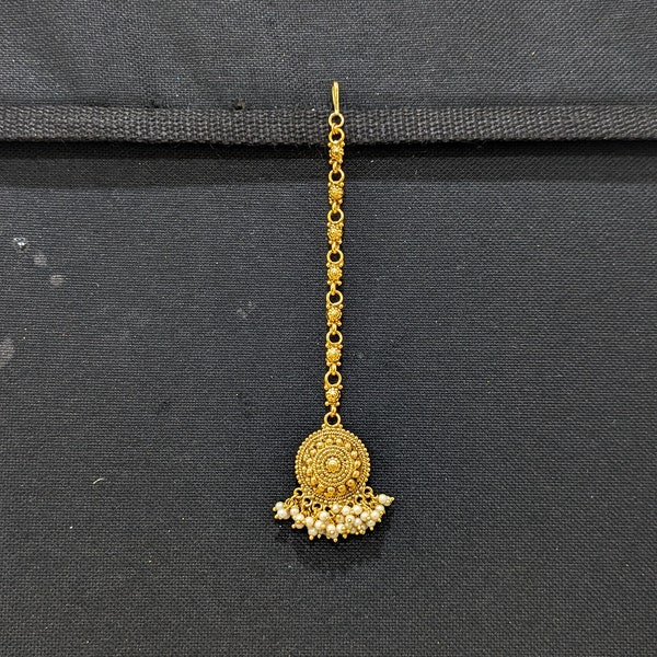 Tikka - Maang Tikka / Indian Tikka / Tikka Jewelry / Gold plated Pearl cluster Traditional Tika / Nethi Chutti / Papidi Billa / Bridal Tikka