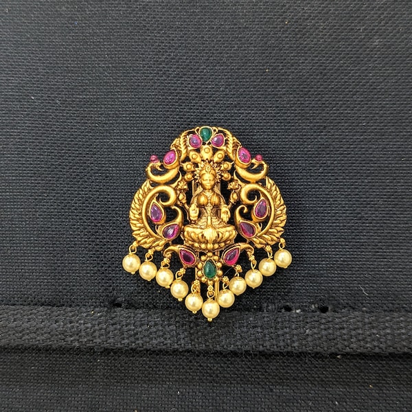 Medium Clip on Brooch / Temple Jewelry / Lakshmi Hair Brooch - Hair Accessory / Clip on Pins / Jada Billa / Orange gold plated Bridal Wear