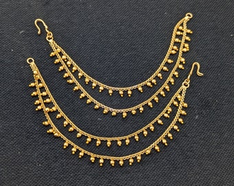 Kaan Chain / Double layer Gold bead dangling Ear Chain / Indian Traditional Jewelry / Antique gold jewelry / Maatal / Chain for Earrings